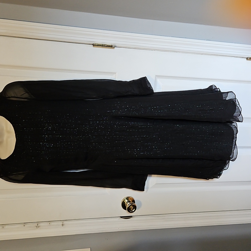 Vanessa Bruno  Black Metallic With Sheer Overlay Silk Dress